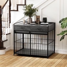 Large Dog Crate Furniture, Indoor Dog Kennel with Storage Drawers, Double Doors Dog Crate End Table Large, Heavy Duty Dog Crate