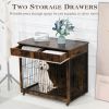 Dog Crate Furniture, Wooden Dog House, Decorative Dog Kennel with Drawer, Indoor Pet Crate End Table for Small Dog, Steel-Tube Dog Cage, Chew-Proof