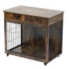 Dog Crate Furniture, Wooden Dog House, Decorative Dog Kennel with Drawer, Indoor Pet Crate End Table for Small Dog, Steel-Tube Dog Cage, Chew-Proof