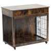 Dog Crate Furniture, Wooden Dog House, Decorative Dog Kennel with Drawer, Indoor Pet Crate End Table for Small Dog, Steel-Tube Dog Cage, Chew-Proof