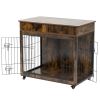 Dog Crate Furniture, Wooden Dog House, Decorative Dog Kennel with Drawer, Indoor Pet Crate End Table for Small Dog, Steel-Tube Dog Cage, Chew-Proof