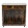 Dog Crate Furniture, Wooden Dog House, Decorative Dog Kennel with Drawer, Indoor Pet Crate End Table for Small Dog, Steel-Tube Dog Cage, Chew-Proof