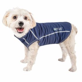 Pet Life Active 'Racerbark' 4-Way Stretch Performance Active Dog Tank Top T-Shirt (Color: navy, size: small)